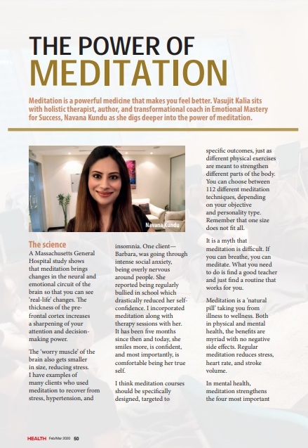 Coverage of Holistic Healer  Navana Kundu in Health Magazine Dubai