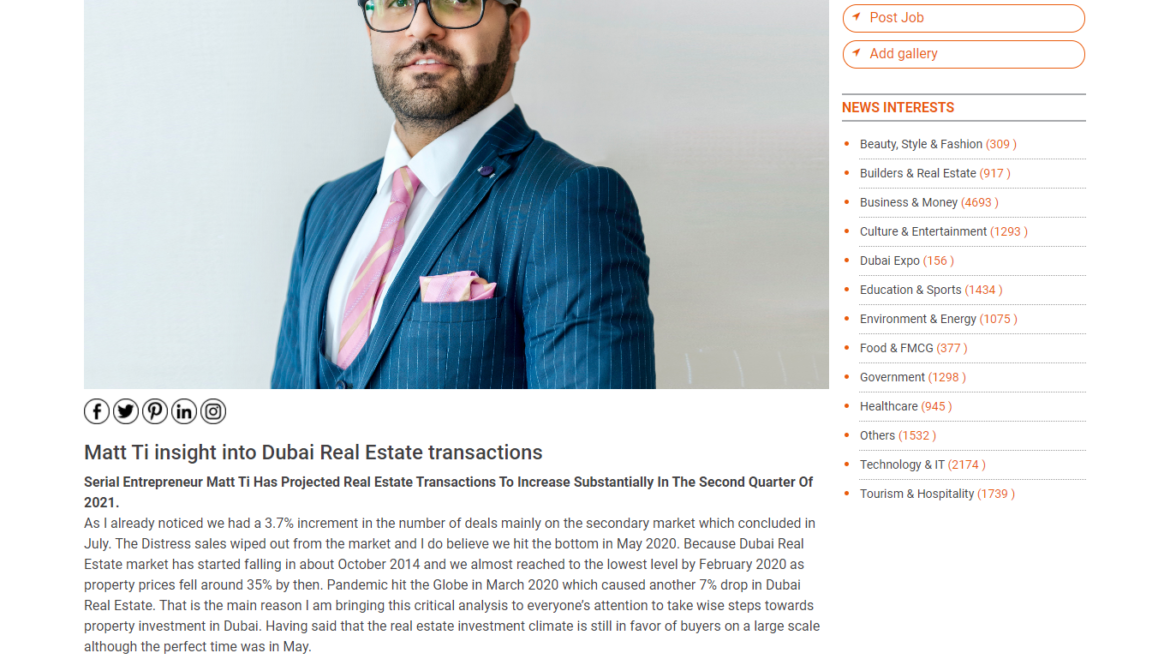 Serial Entrepreneur Matt T insight into Dubai real estate for Day of Dubai
