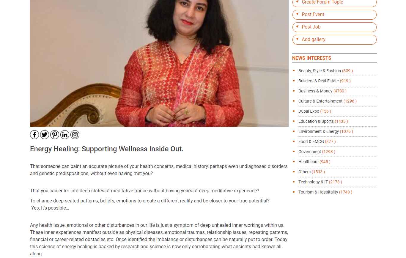 Coverage of Kanika Sharma, Holistic Healer in Day of Dubai